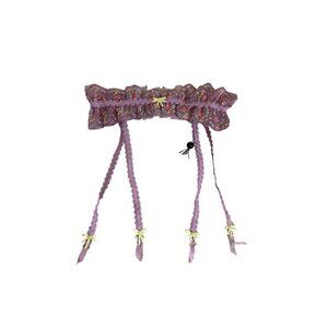 For Love & Lemons Women's Daphne Embroidered Glitter Floral Purple Garter BeltXS